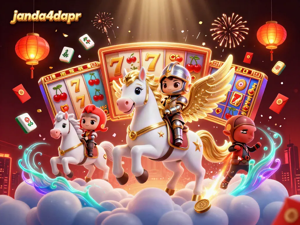 Permainan slot seru di janda4dapr dengan kuda bermahkota emas dan elemen keberuntungan.