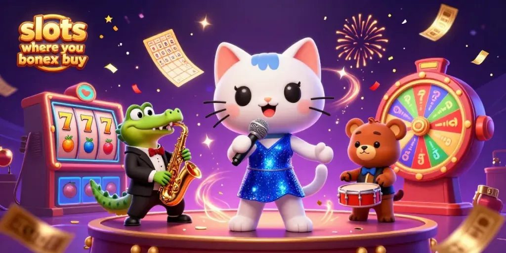 Experience the thrill of winning in slots where you can bonus buy through this engaging scene with whimsical characters.