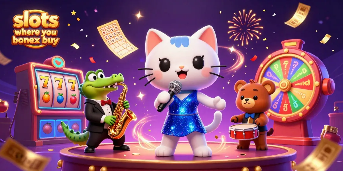 Experience the thrill of winning in slots where you can bonus buy through this engaging scene with whimsical characters.