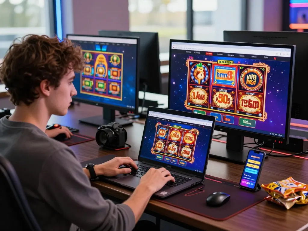 Engaged user exploring the hm88 net online gaming platform from a modern desk setup