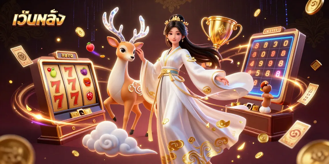 Experience เว็บตรง gaming fun with vibrant Asian woman and casino jackpots in a dynamic 3D scene.