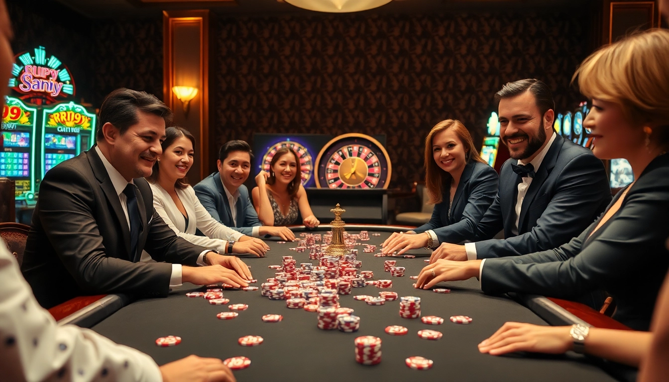 Experience the thrill of gambling at a luxurious casino featuring RR99 poker chips and festive atmosphere.