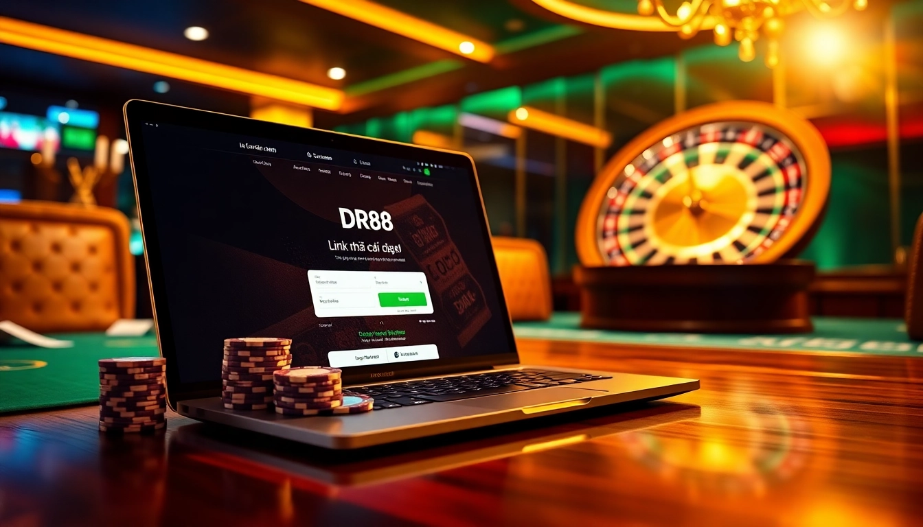 Access Link nhà cái DR88 platform displaying professional casino live betting interface with chips and cards