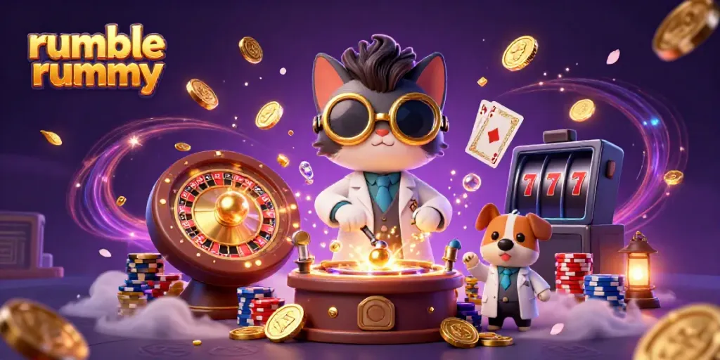 Play Rumble Rummy with vibrant 3D elements, showcasing the excitement of mobile gaming.