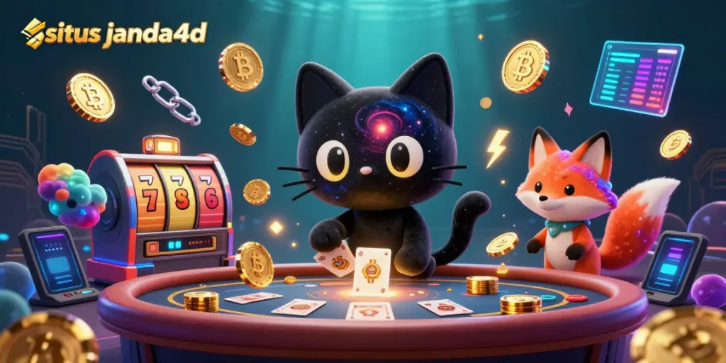 Menggandakan chip emas dan kartu di situs janda4d, kucing hitam berbintang dan nebula rubah.