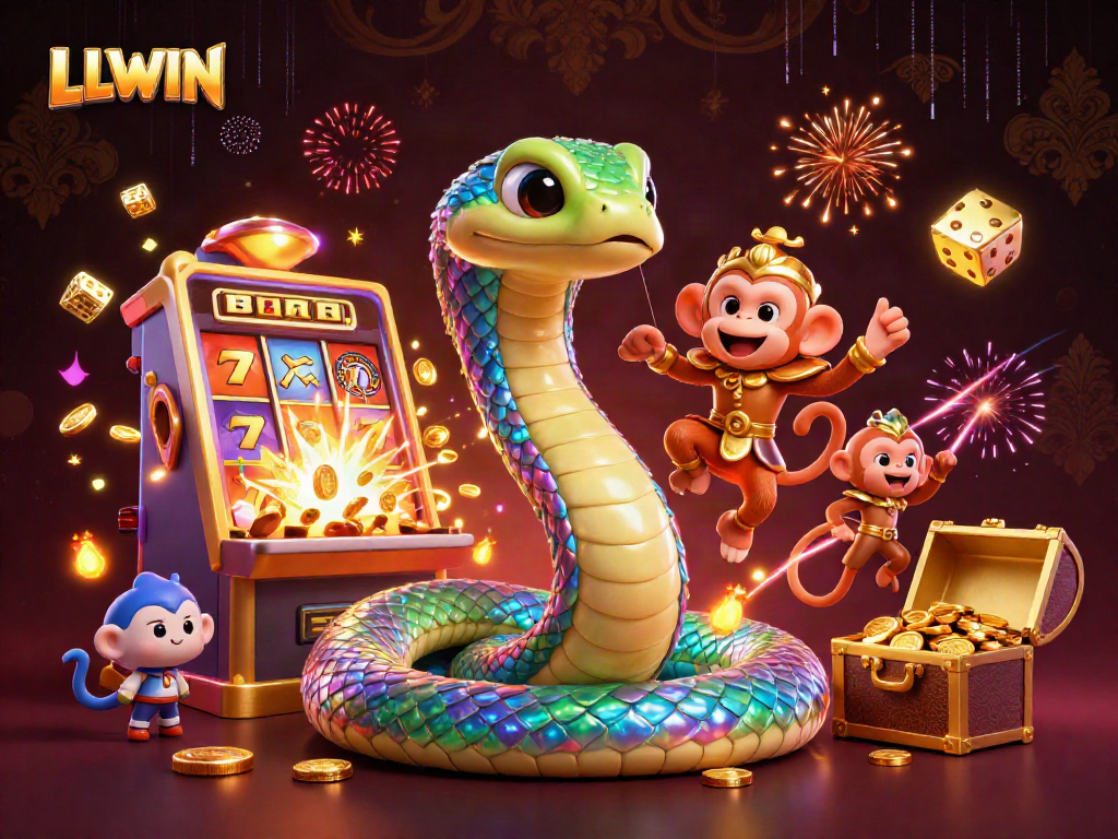 Experience the thrill of LLWIN with a vibrant 3D casino illustration showcasing colorful characters and dynamic games.