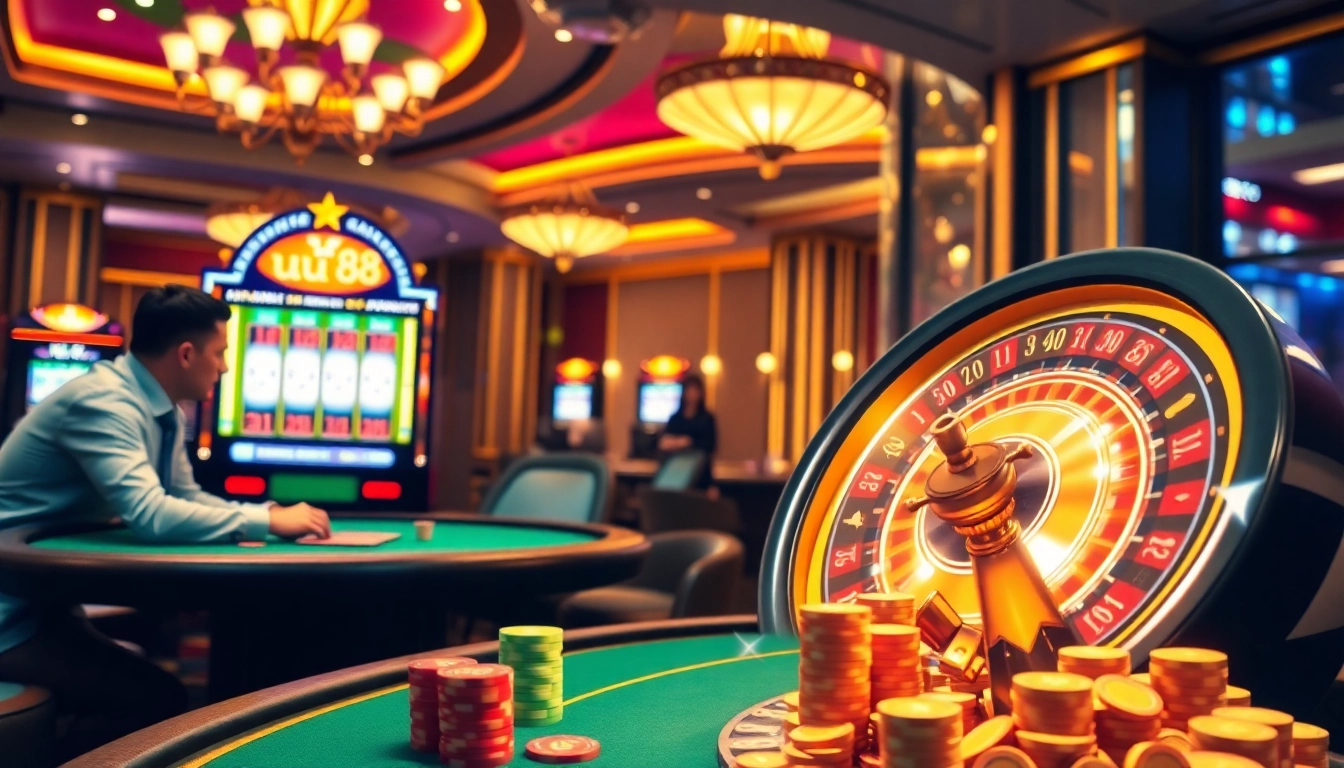 Engage in thrilling gameplay at uu 88's vibrant casino setting with exciting poker and slot experiences.