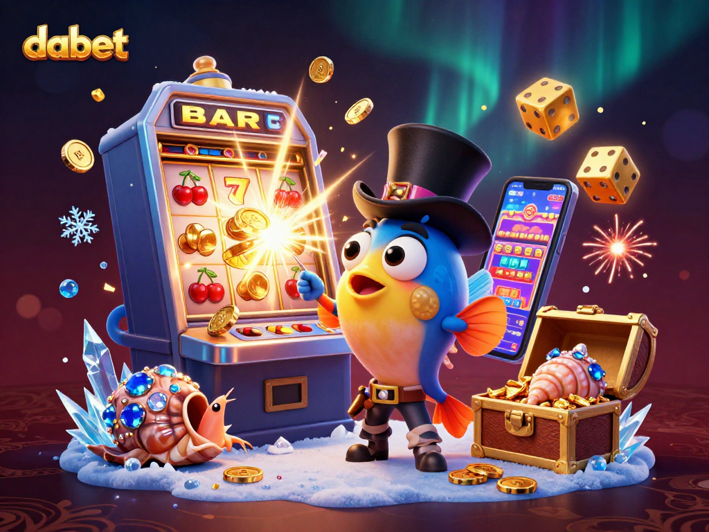 dabet engages players with an exciting 3D casino scene featuring a whimsical anglerfish and pirate shrimp.