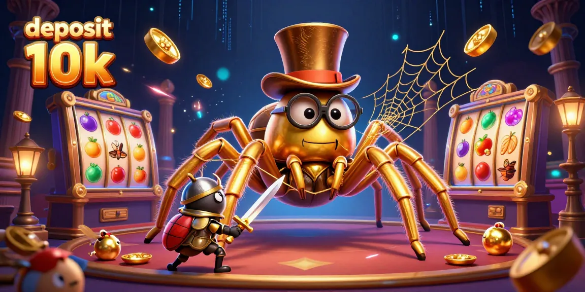 Permainan deposit 10k yang seru dengan tarantula emas mencolok dan keberanian beetle knights dalam kesan kasino.