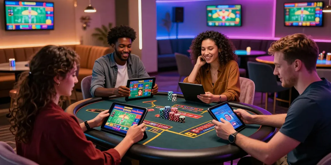 Engaging players enjoying a credit card casino experience with modern devices and vibrant atmosphere.