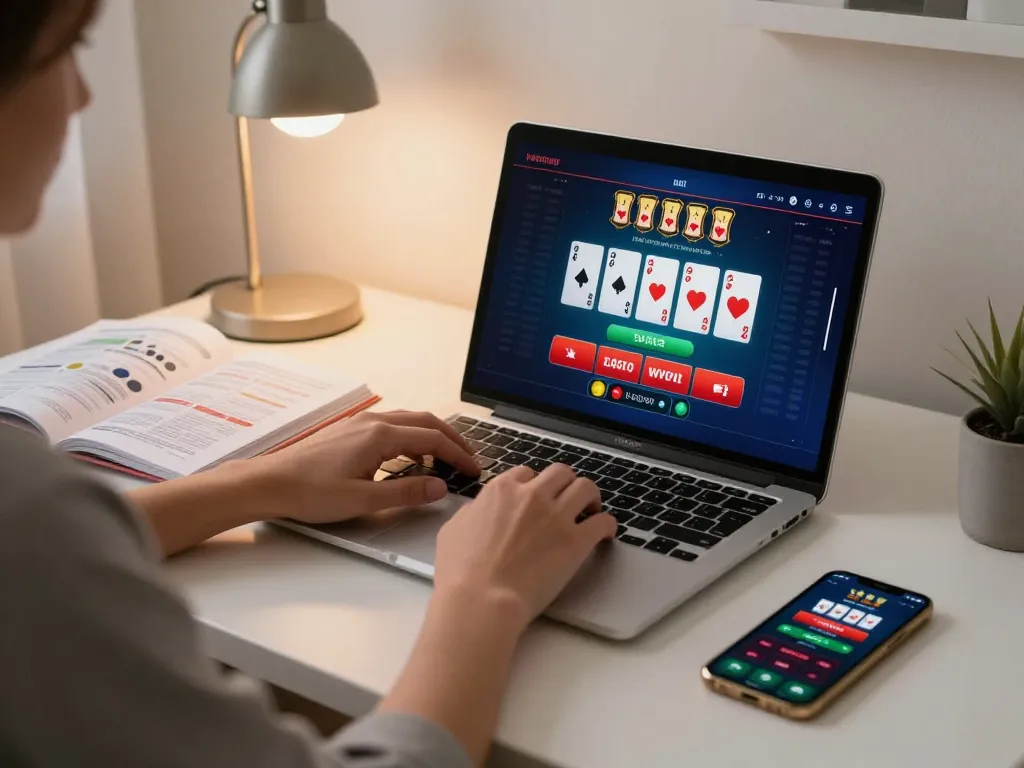 Engaging online casino gameplay showcasing a player immersed in live dealer blackjack at home.