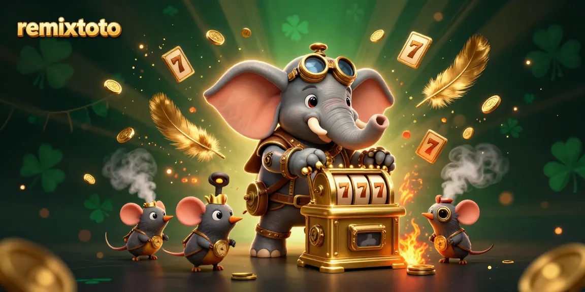 Play at remixtoto, testing your luck on golden slot machines surrounded by vibrant casino elements.