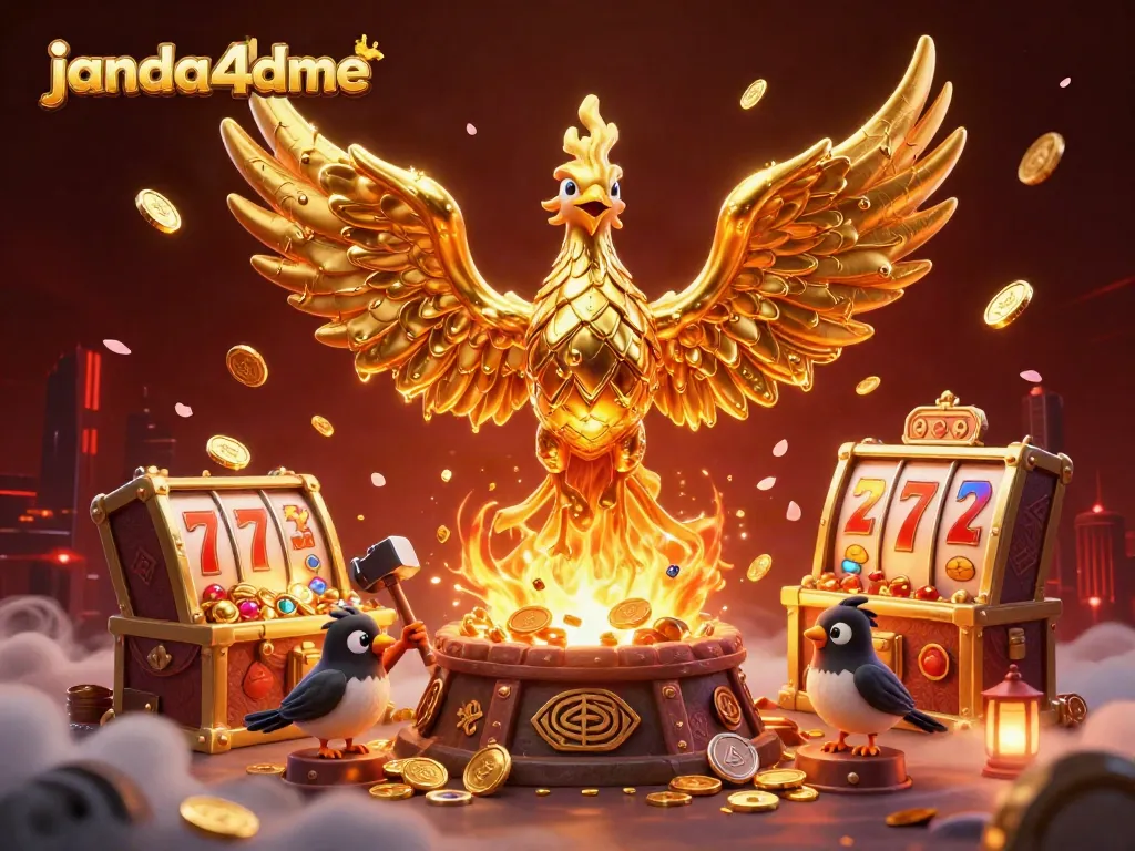 Janda4dme menghadirkan pengalaman bermain slot dengan phoenix emas dan simbol keberuntungan.