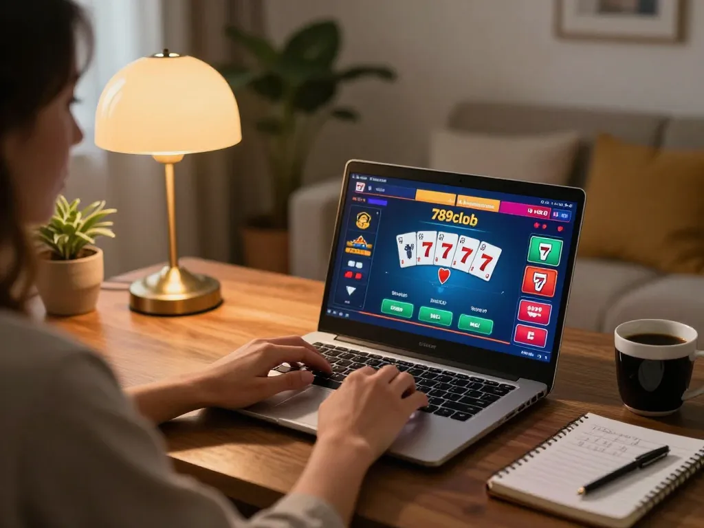 Engaging online poker gameplay on 789club with cozy home setup featuring strategy notes.