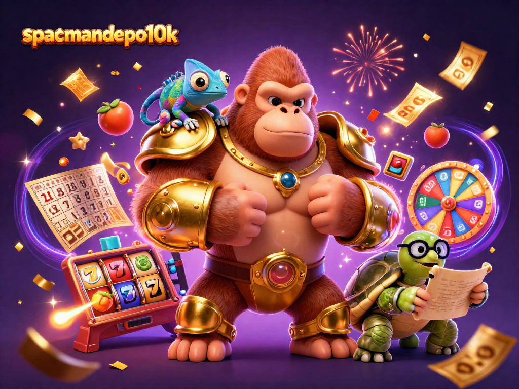 Engage with spacemandepo10k's vibrant casino adventure featuring a gorilla king and dynamic slot elements.