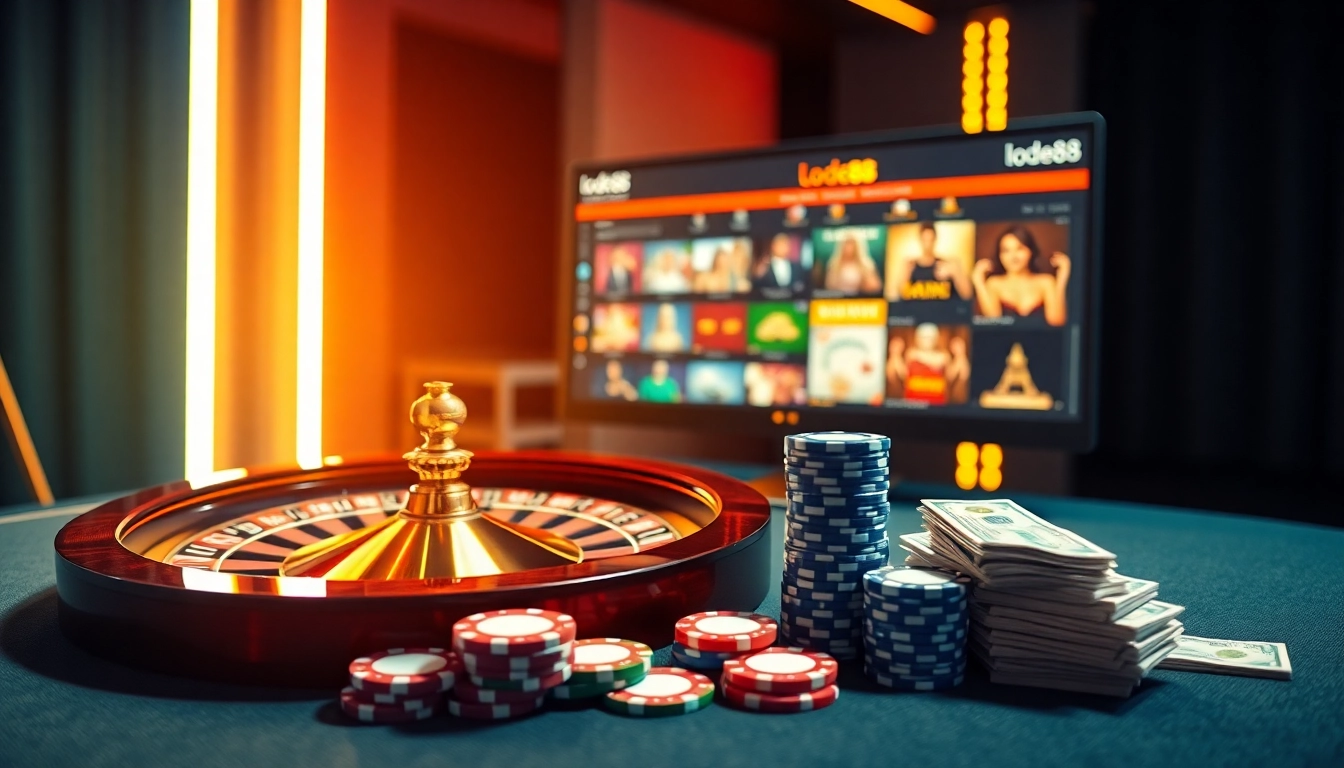 Experience thrilling games with lode88's online casino atmosphere featuring luxury and excitement.