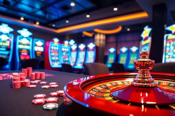 Experience the thrill of king88.com with engaging poker chips and roulette in a vibrant casino scene.