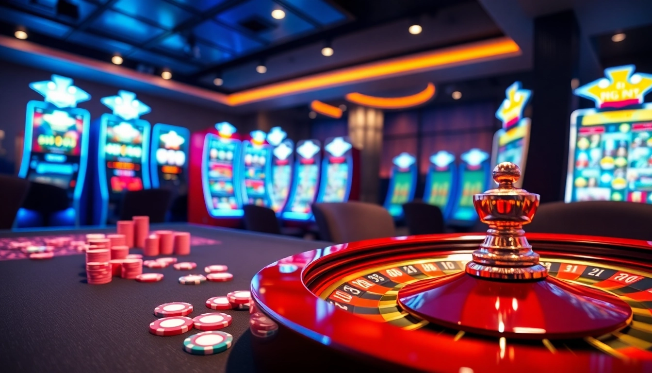 Experience the thrill of king88.com with engaging poker chips and roulette in a vibrant casino scene.