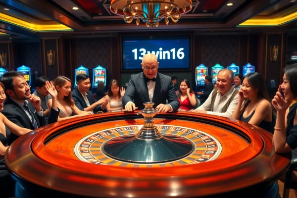 Players engaging in high-stakes betting at the 13win16 roulette table, showcasing a thrilling casino atmosphere.