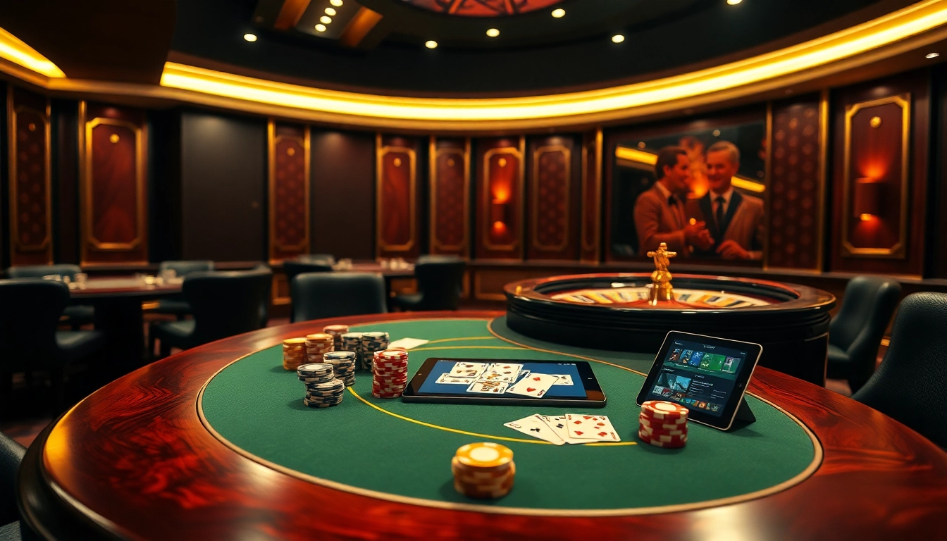 SBOBET poker table setup featuring vibrant chips and elegant cards in a luxurious casino atmosphere