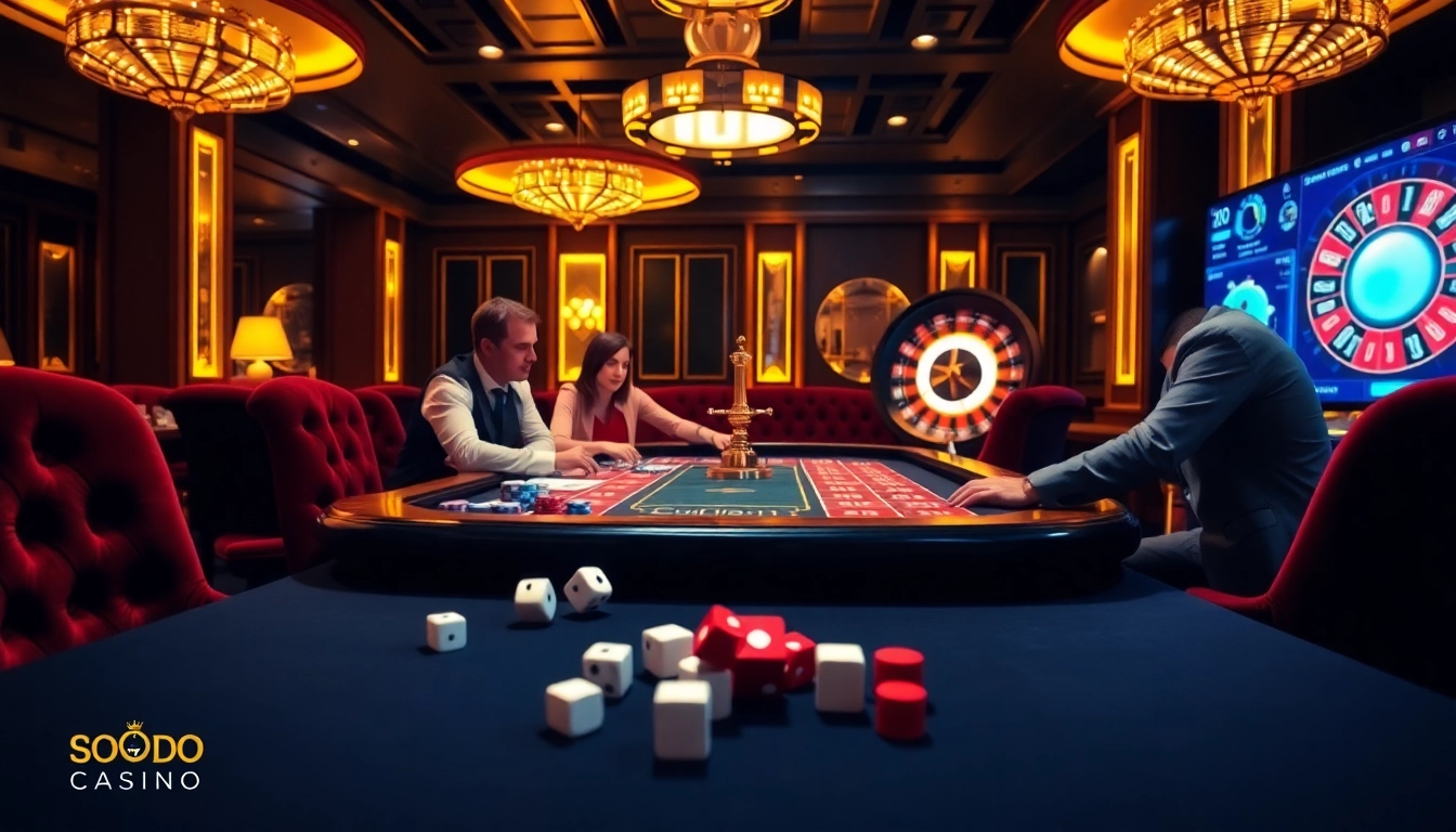 Experience the thrill of SODO CASINO with a vibrant gaming table, chips, and roulette wheel.