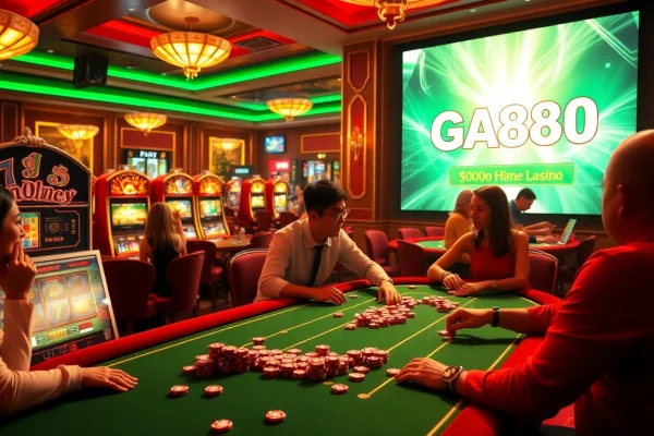 Experience the thrill of Khuyến mãi hoàn tiền cược GA888 at a lively casino table with excited players.