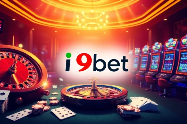 Experience the thrill of gambling with i9bet's online casino interface featuring roulette and poker elements.