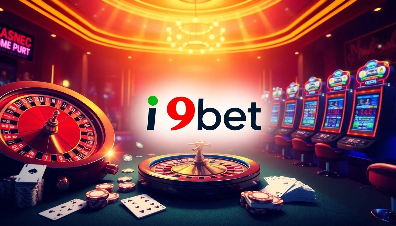 Experience the thrill of gambling with i9bet's online casino interface featuring roulette and poker elements.