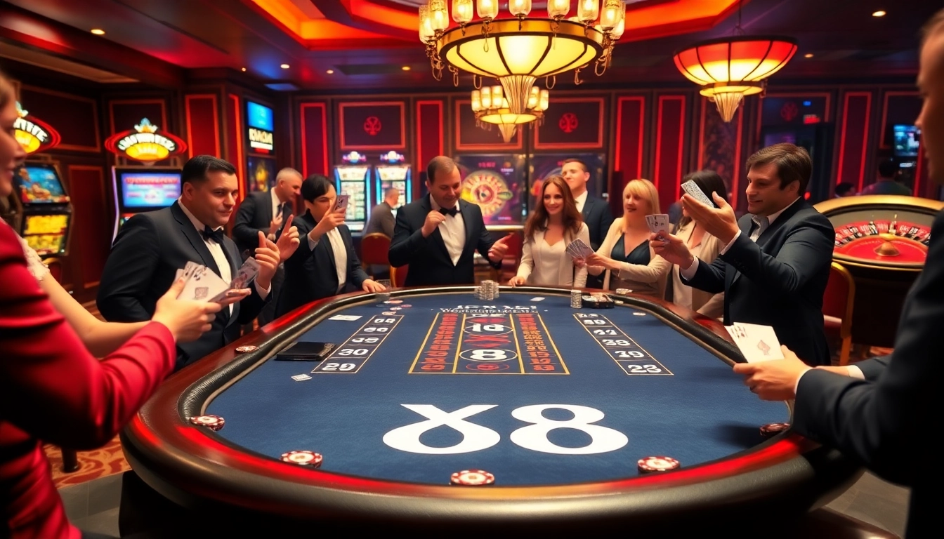 Players winning at the XX 88 blackjack table in a luxurious casino setting