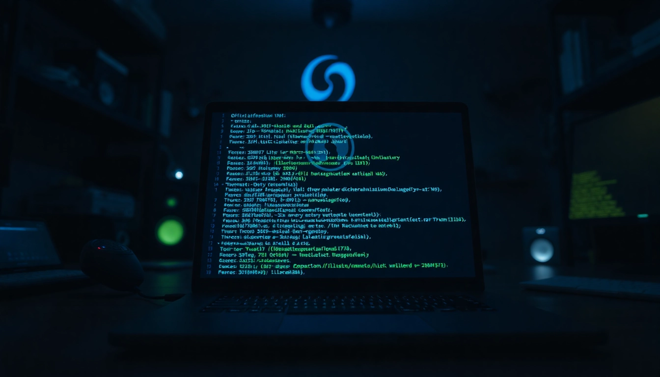 The official hidden wiki display on a laptop screen in a dimly lit tech room