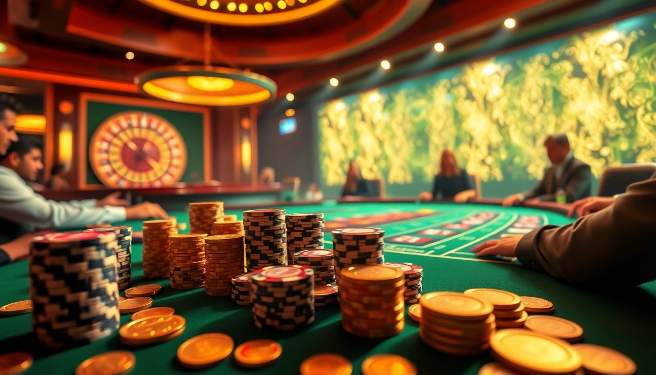 Poker players at an exciting table in a vibrant casino scene representing the 789P experience.