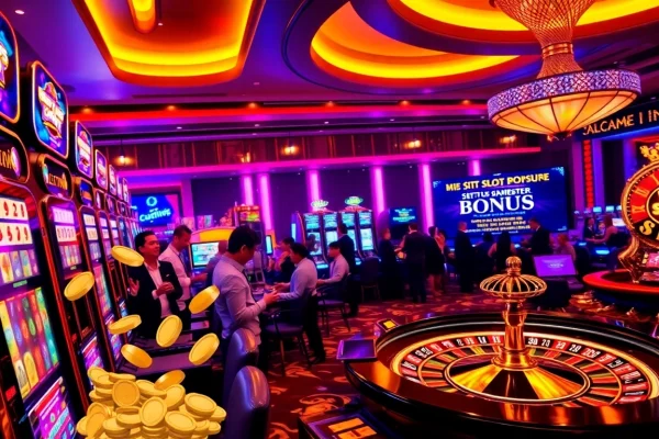 Experience the excitement of situs slot bonus new member with winning players and vibrant casino elements.