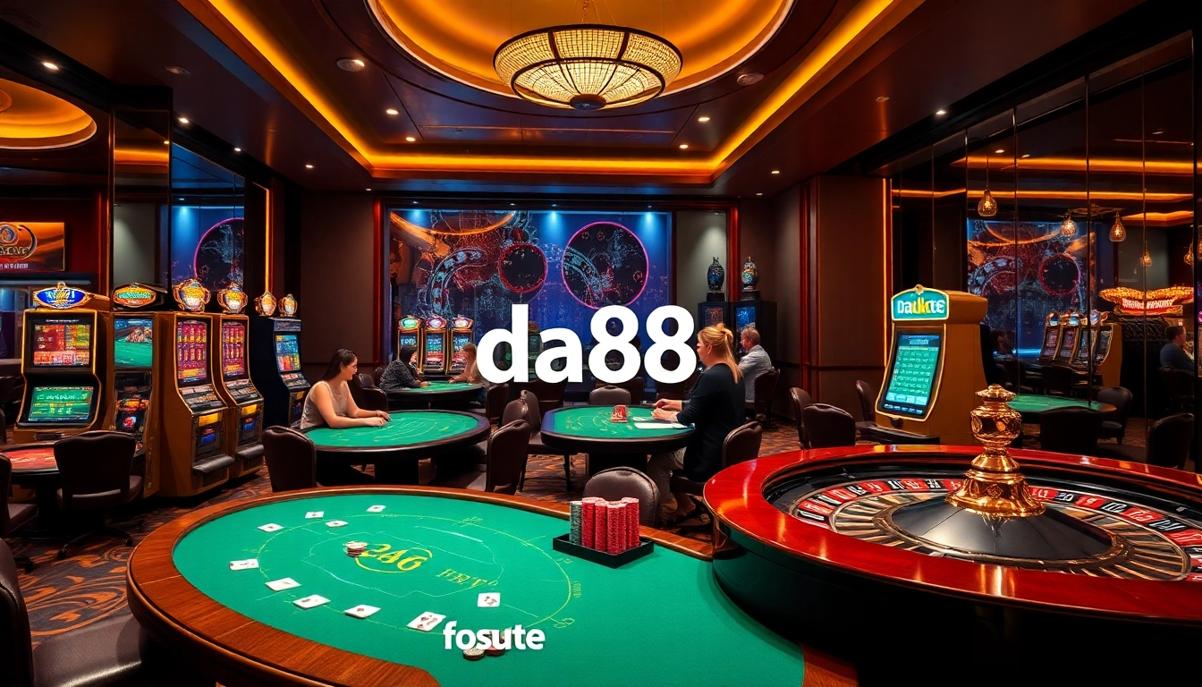 Players enjoying thrilling games at da88 casino, featuring roulette, poker, and vibrant slots.