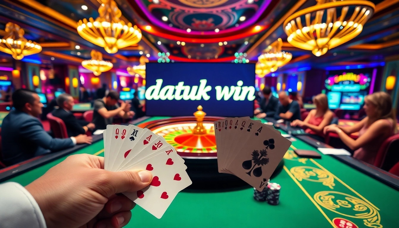 Rasakan sensasi kemenangan Datuk Win di kasino yang meriah dengan rolet dan kartu kemenangan.