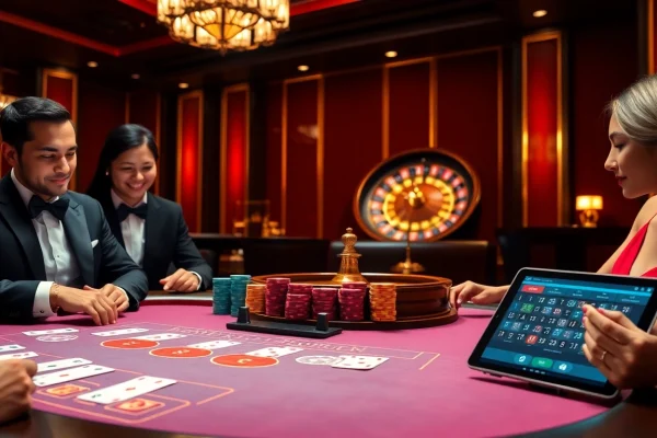 Experience the excitement of DF999 Casino with blackjack tables and vibrant players.