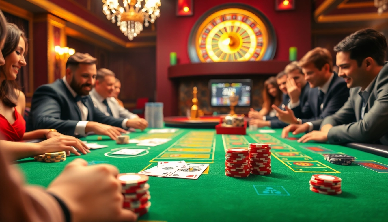 SODO66 players celebrating a winning hand at a luxurious blackjack table in an opulent casino setting.