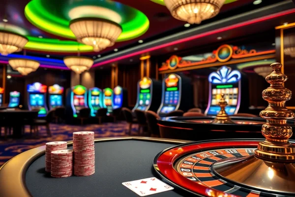 Experience thrilling gaming action at 78wintl.org, showcasing vibrant casino tables and dynamic slot machines.