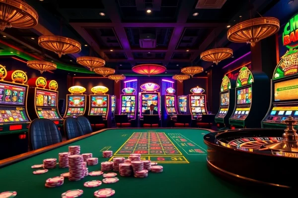 Players experiencing thrilling wins at the 23win casino, surrounded by vibrant slot machines.