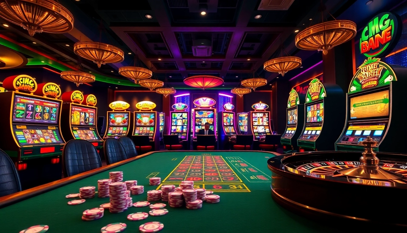 Players experiencing thrilling wins at the 23win casino, surrounded by vibrant slot machines.
