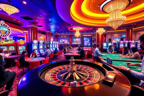 Players enjoying immersive gambling experiences at lc88 casino with vibrant games and poker tables.