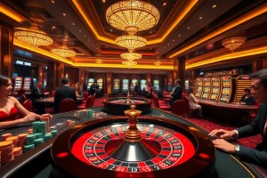 Experience the excitement of Jun888 with vibrant casino games and elegant players at the tables.