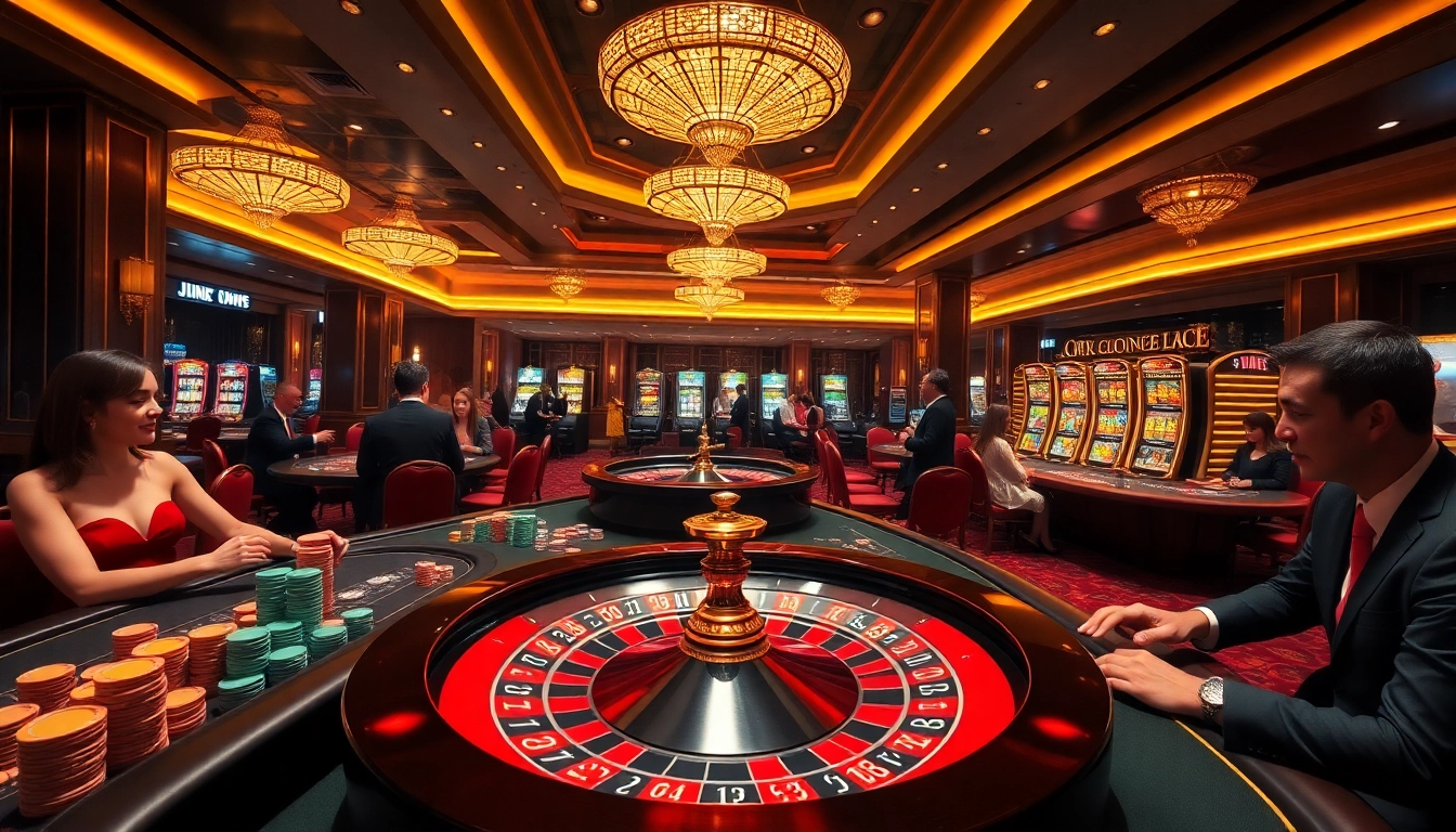 Experience the excitement of Jun888 with vibrant casino games and elegant players at the tables.