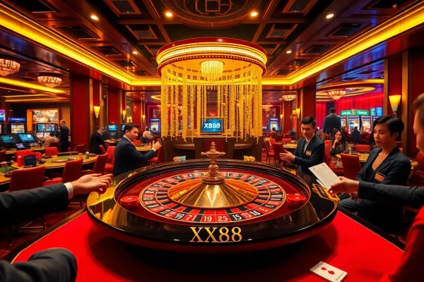 XX88 roulette table scene with players engaged in high-stakes gaming excitement