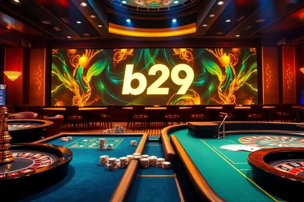 Experience high-stakes gaming at b29 with lively casino tables and vibrant poker chips.