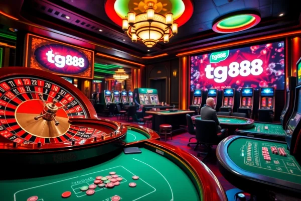 Experience the vibrant energy of tg88 casino with roulette and poker tables, highlighting thrilling gameplay.