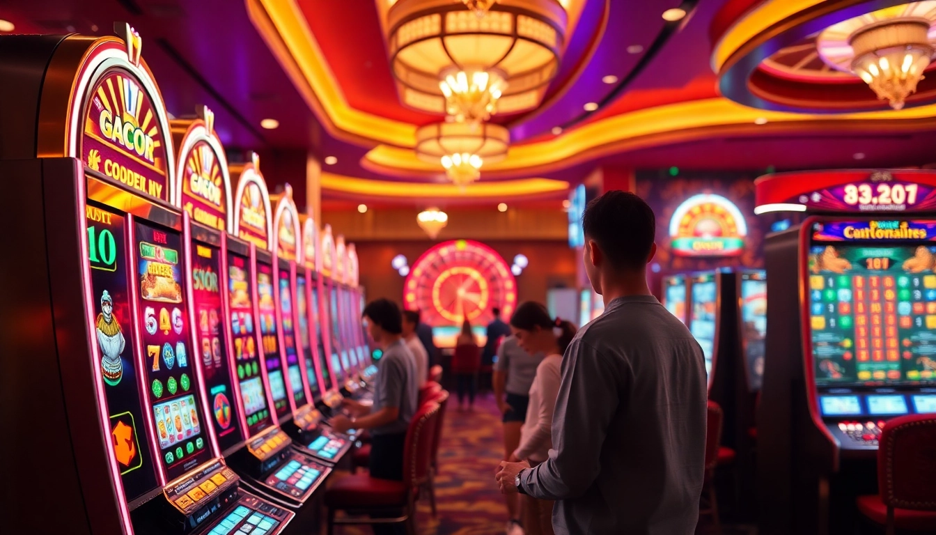 Pemain judi menikmati sensasi mesin slot gacor dalam suasana kasino yang meriah.