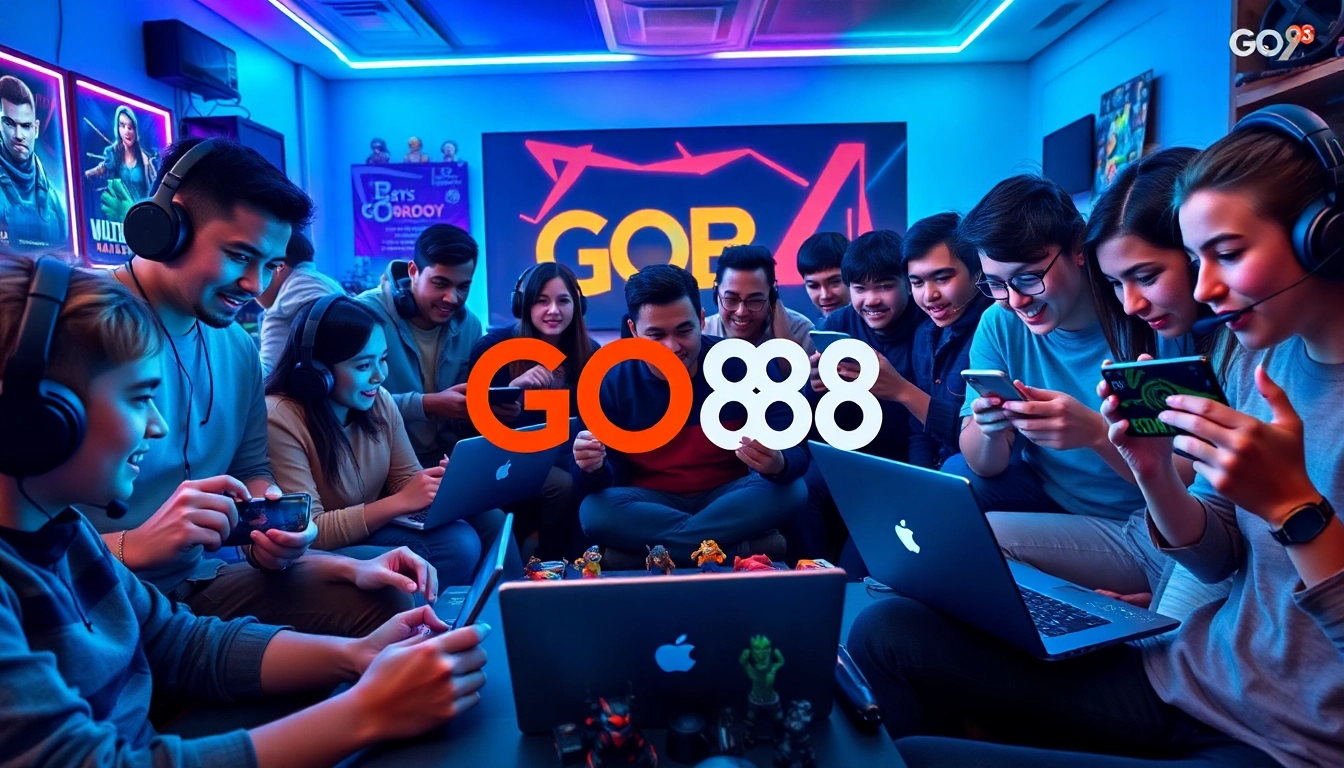 Tải GO88 in an exciting gaming environment with diverse players experiencing the platform.