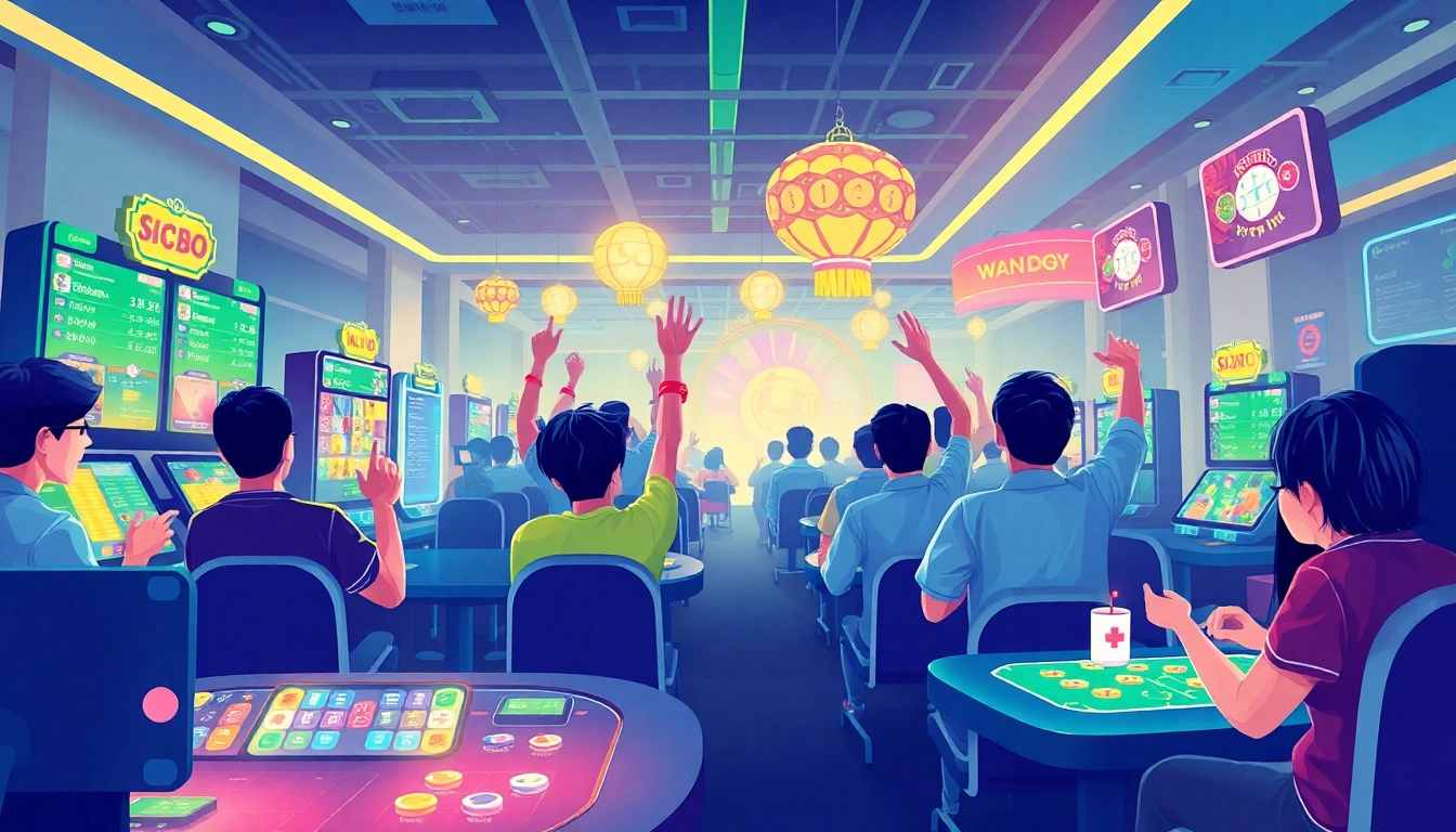 Exciting gaming scene at Go88 featuring players engaged in Sicbo and Xóc Đĩa, showcasing vibrant and dynamic action.