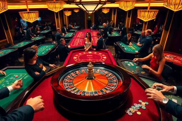 B52 engages players with vibrant casino action, featuring roulette and card tables for an immersive experience.