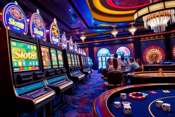 Players enjoying the thrilling slot88 machines in a vibrant casino atmosphere.